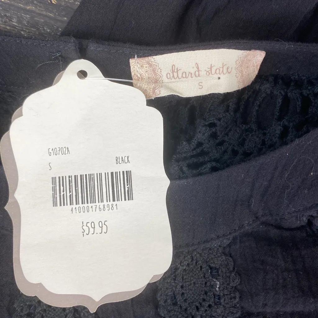 Altar’d State Black Sleeveless Crochet Lace Trim Blouse Top New S - Image 5