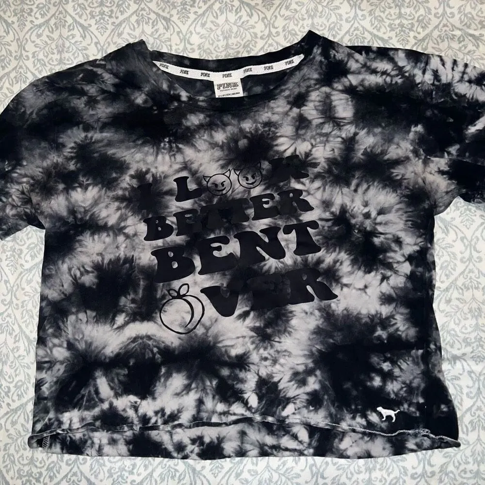 PINK novelty naughty cropped custom watercolor tie-dye T-shirt size XS￼ - Image 3