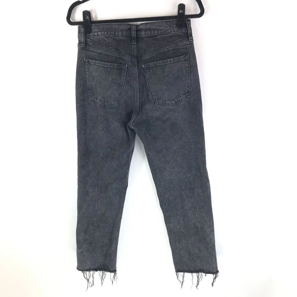 Old Navy Womens Jeans Sky Hi Straight Slim Pocket Distressed Button Fly Black 4P - Image 2
