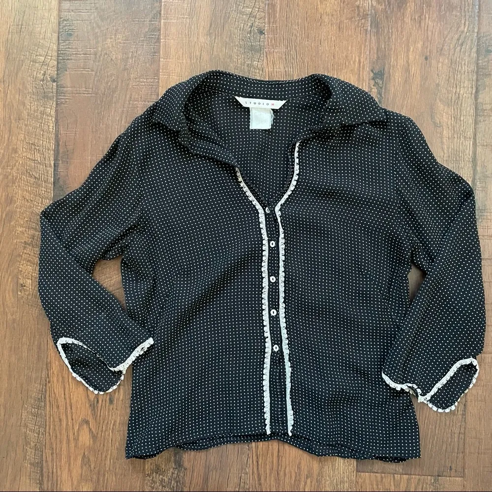 STUDIO M by MAX STUDIO black/ecru/tan silk top - Image 3