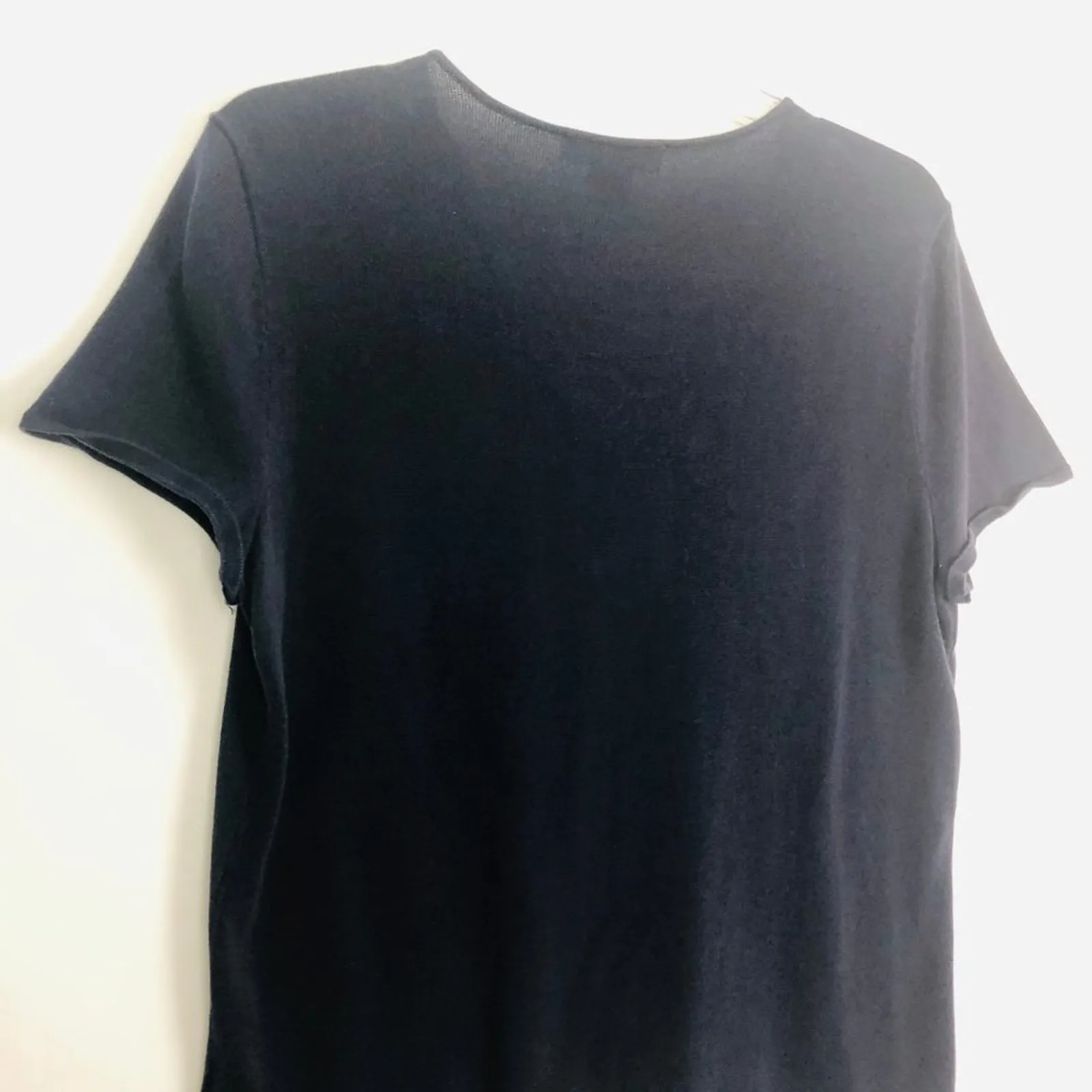 Lauren Ralph Lauren Ruffle Short Sleeve Blue Blouse/Sweater Size LP - Image 6