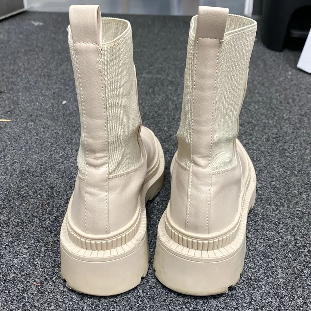 Mango MNG pull on Chelsea boots sock lug sole chunky beige ecru tan 6 US - Image 4