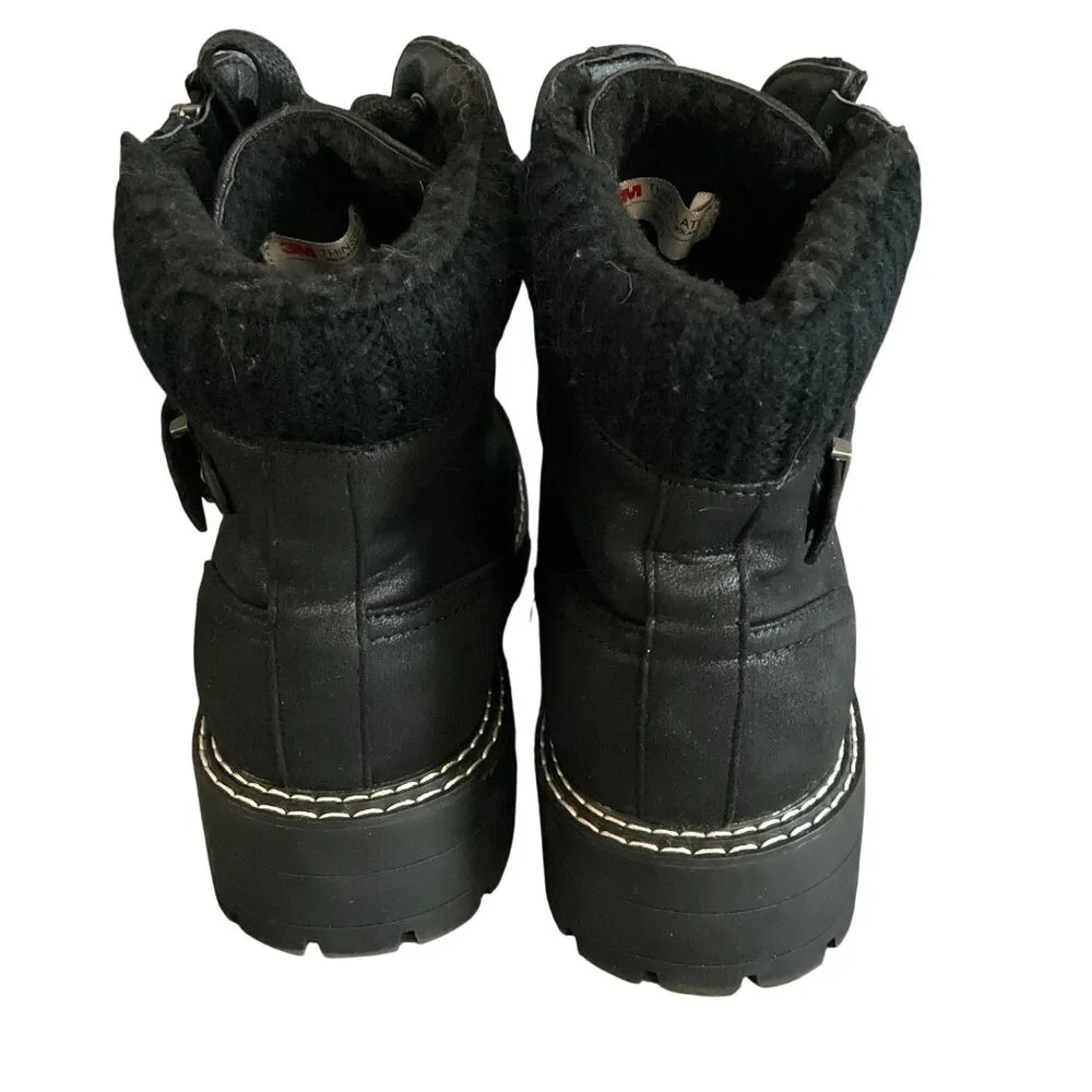 Ardene Womens Black Ankle Boots With Buckle & Zipper Detail Size 9 Featuring 3M - Image 5