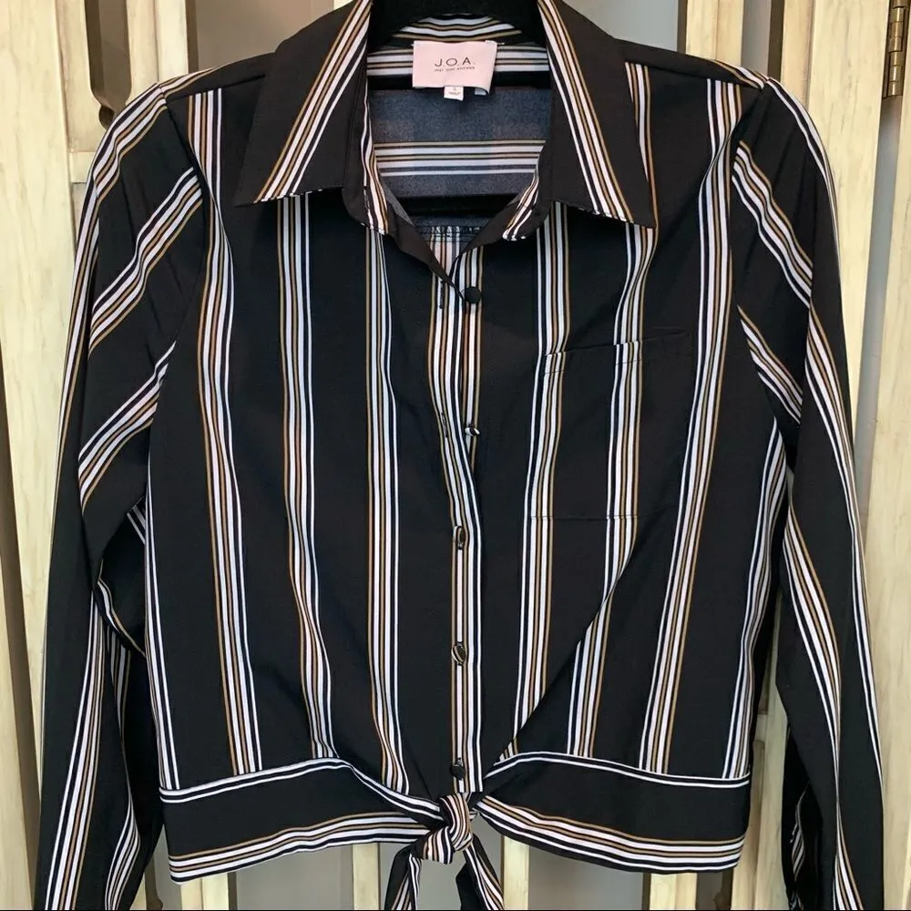 J.O.A. Button Down Stripe Blouse Top - Image 2