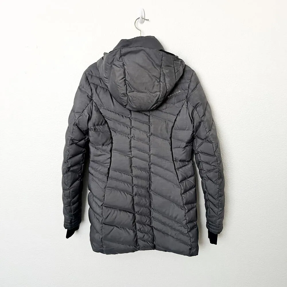 Spyder [] Gray Timeless Long Down Filled Hooded Puffer Jacket Winter Coat Small S - Image 2
