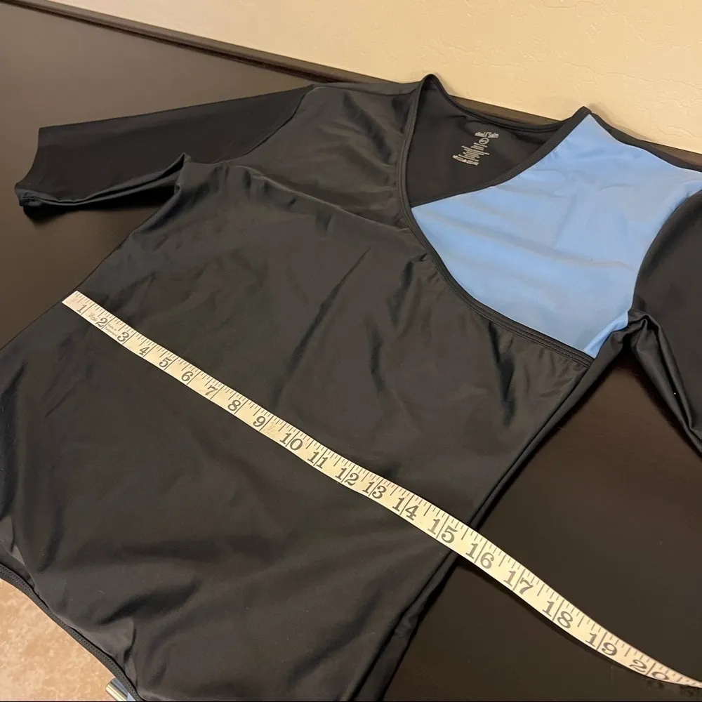 SlimU Swim surplice compression top, ellbow length sleeve, blue/black,sz 38/12 Blue - Image 6