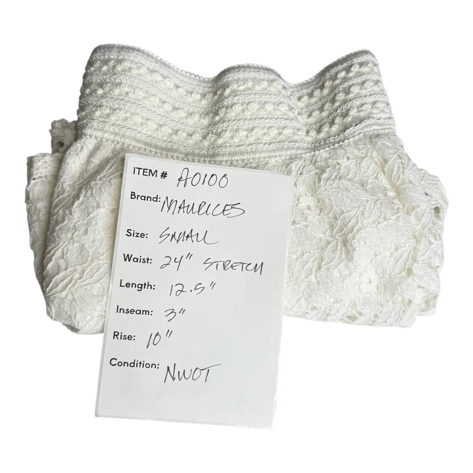 Maurices Shorts Womens Sm White Floral Crochet Overlay Lined 24" Stretch Pull On - Image 6