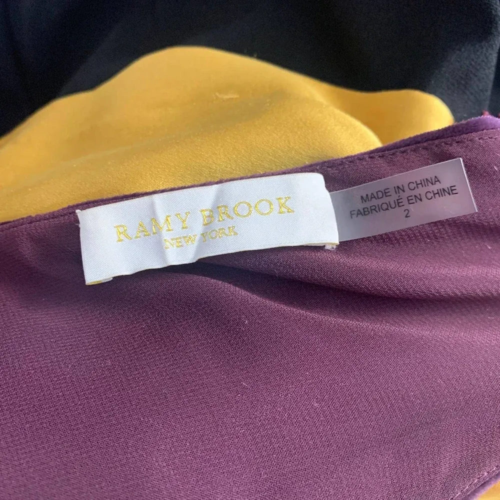 Ramy Brook Nina Jumpsuit Purple Velvet Black Yellow Sash Size‎ US 2 - Image 11