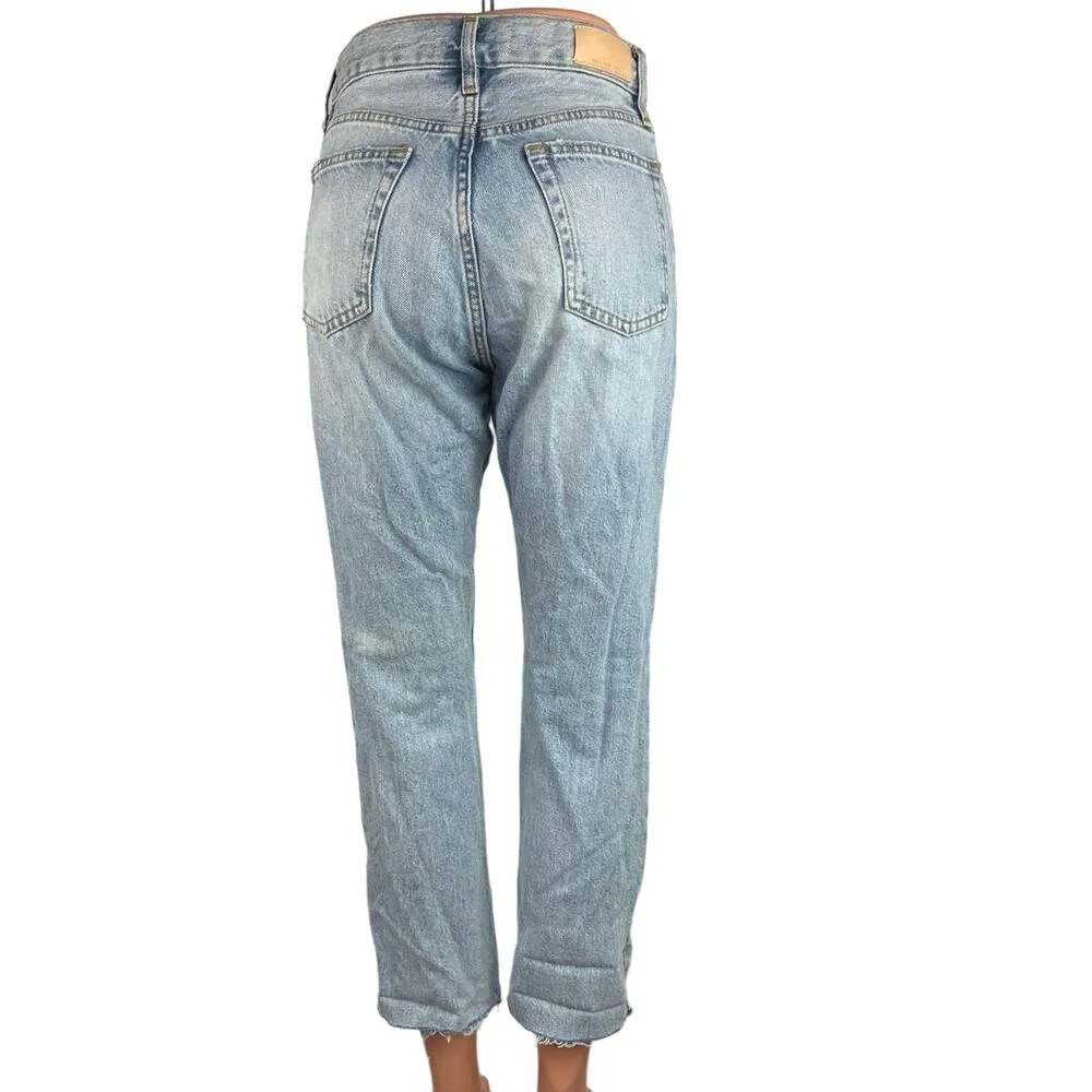 MNG Denim Blue 100% Cotton Light Wash High Rise Cropped Straight Leg Jean Size 1 - Image 3