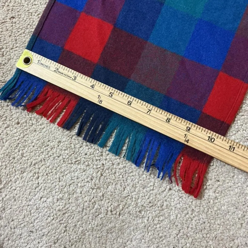 Pendleton Plaid Virgin Wool Scarf Blue Red Purple Fringe Preppy Winter Warm - Image 4