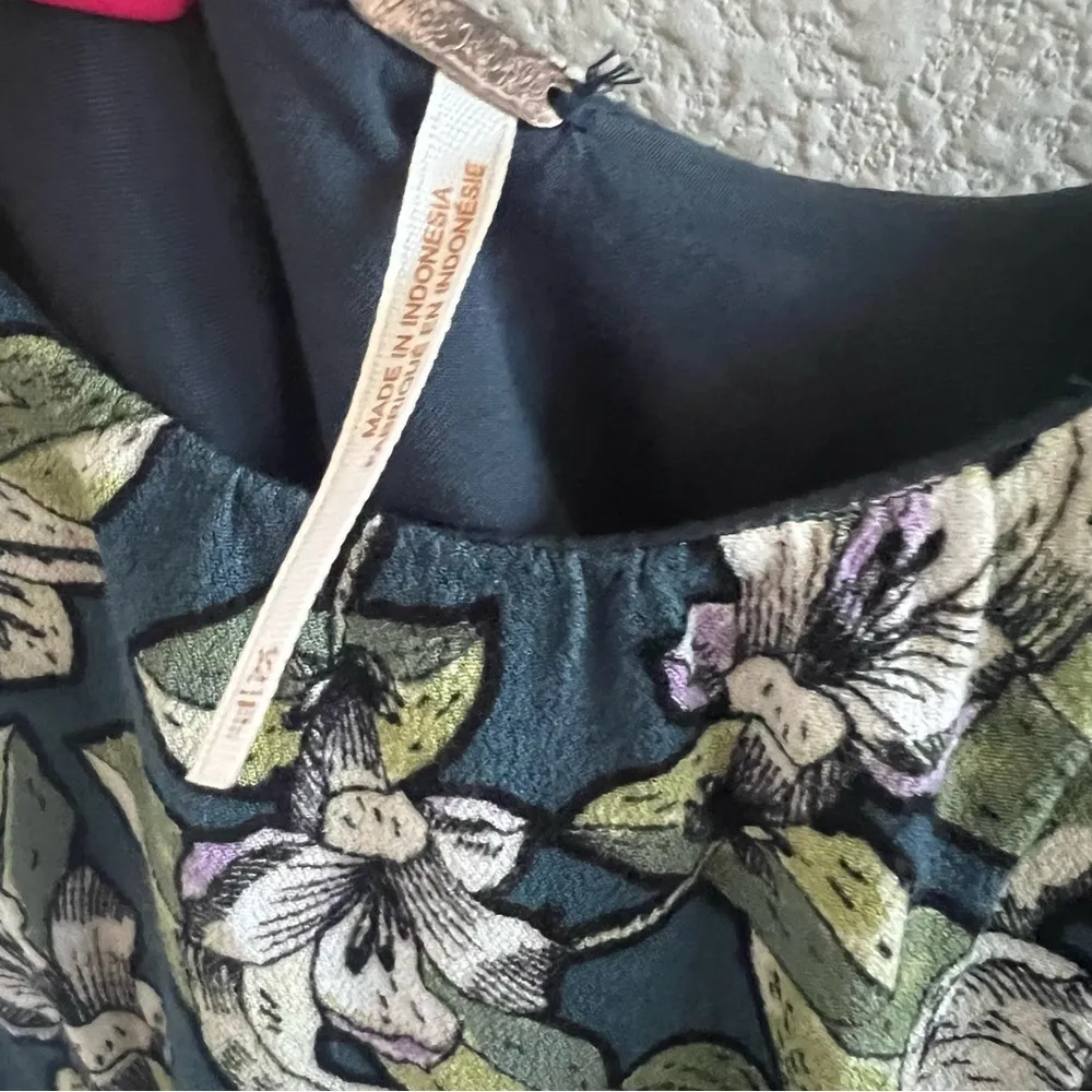 Free People Floral Green Mini Dress Tunic Top XS - Image 3