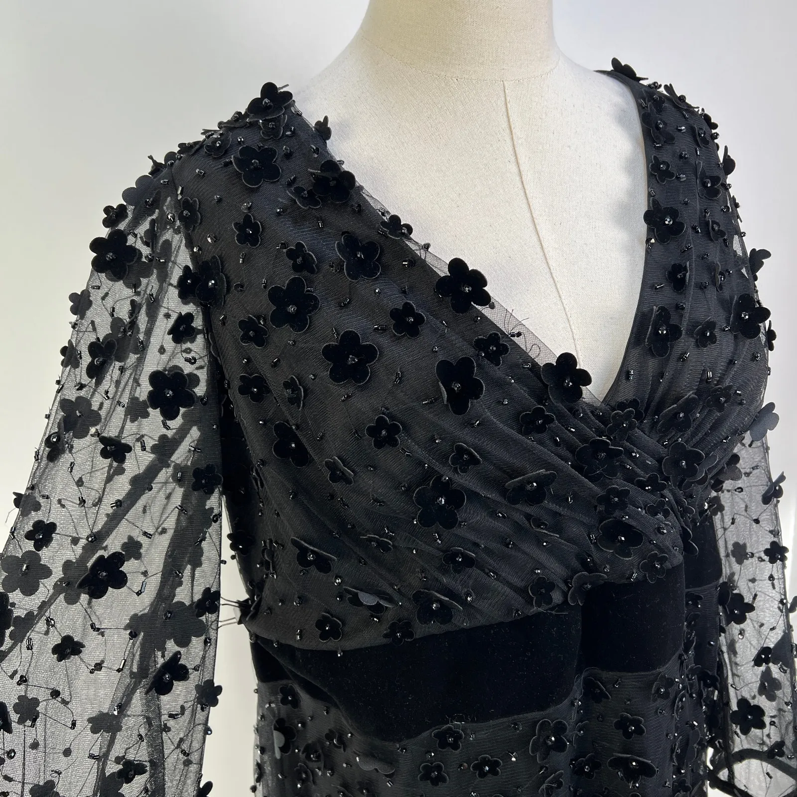 Mac Duggal Embellished V Neck Long Sleeve Midi Dress Black - Image 2