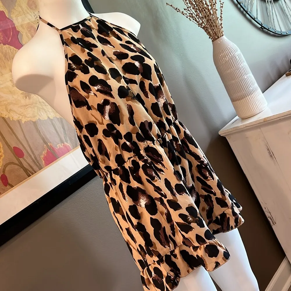 SHEIN Leopard Print Stretch Waist Halter Romper Size Large - Image 2