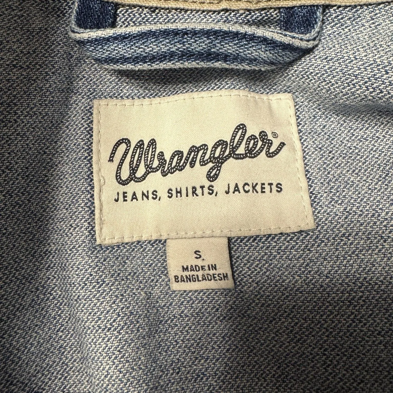 Wrangler Jacket ladies S Blue Denim Chore Overcoat Canvas Collar Snap Pockets - Image 11