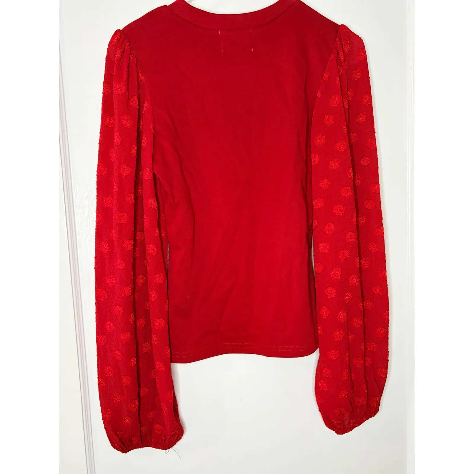 Betsys Boutique Shop Red Puff Sleeve Swiss Dot Top Women's Size Small - Image 3