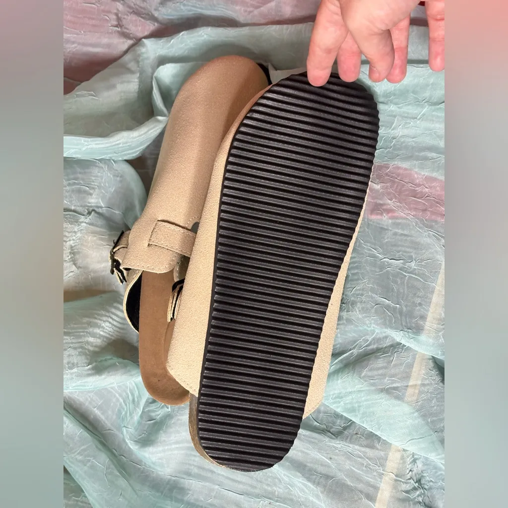 Beige Suede Buckle Clogs Size 13 - Image 3