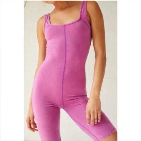 Free People Movement Hot Shot One Piece Romper Magenta Disco Pink Size S - Image 3