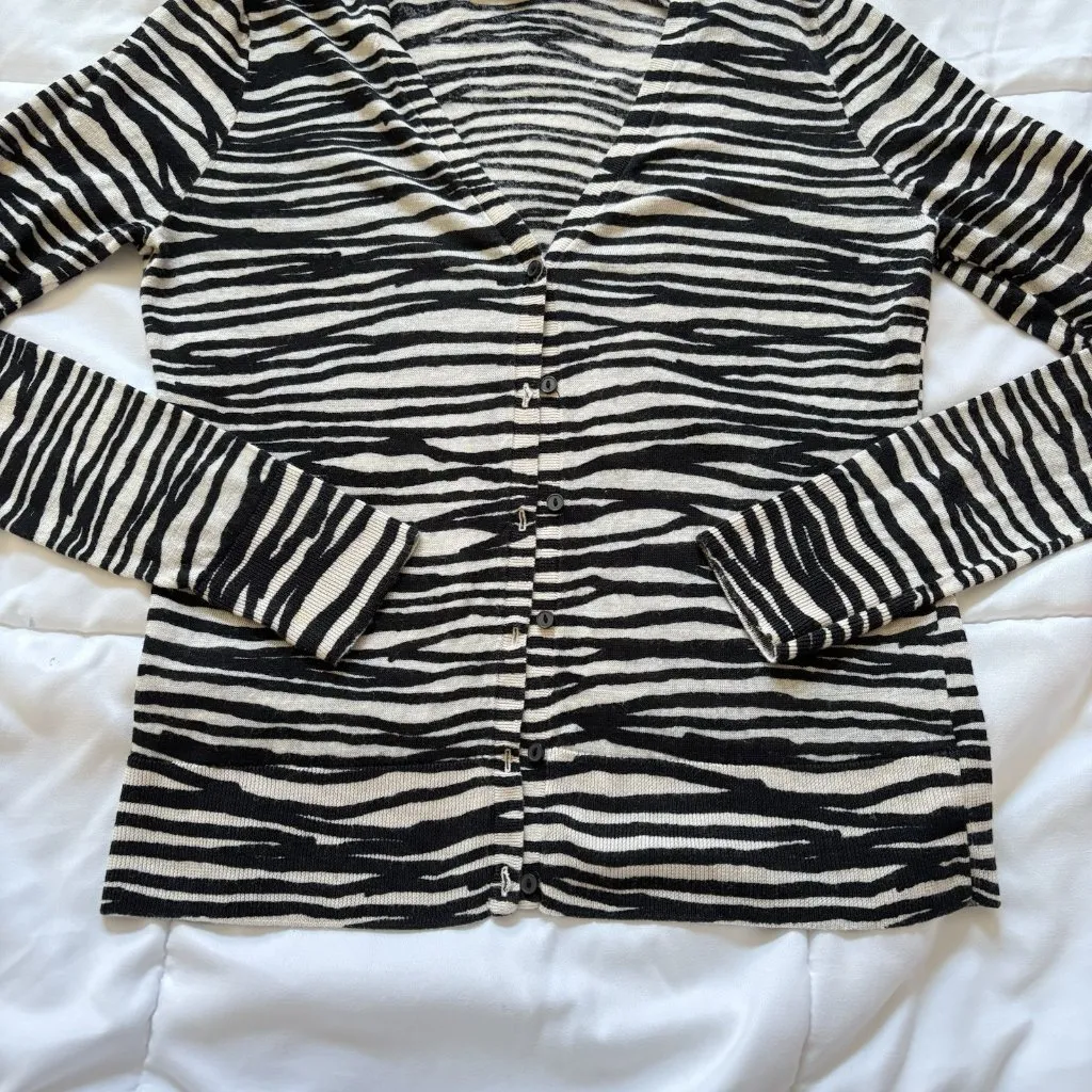 Vintage 90s Y2K Lightweight Cardigan Sweater Womens Size Medium Zebra Print - Image 2