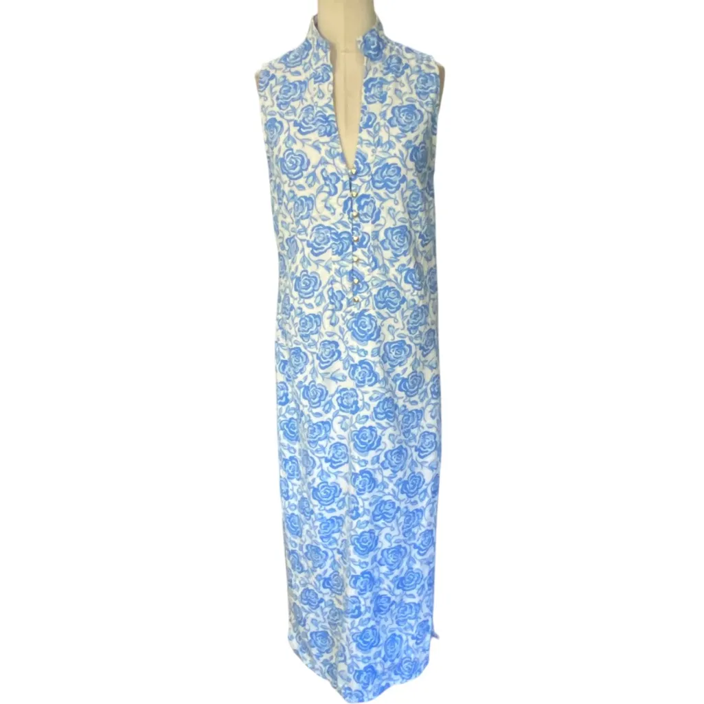 Sail to Sable Linen blend sleeveless shift dress blue & white Size Extra Small - Image 14