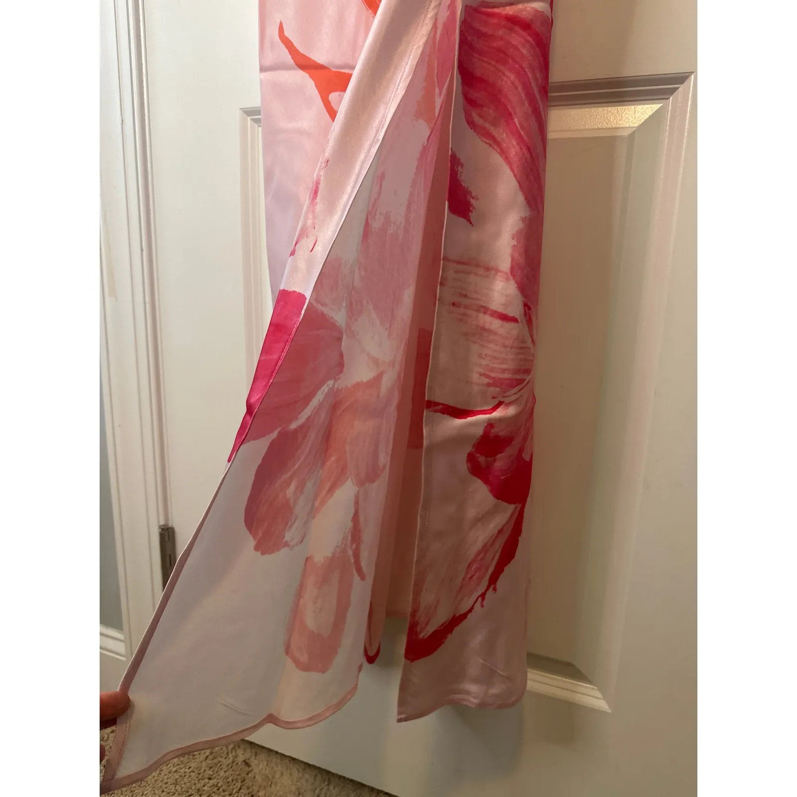 Anthropologie NWT Short Sleeve Floral Satin Maxi Slip Dress Pink Combo Size M - Image 10