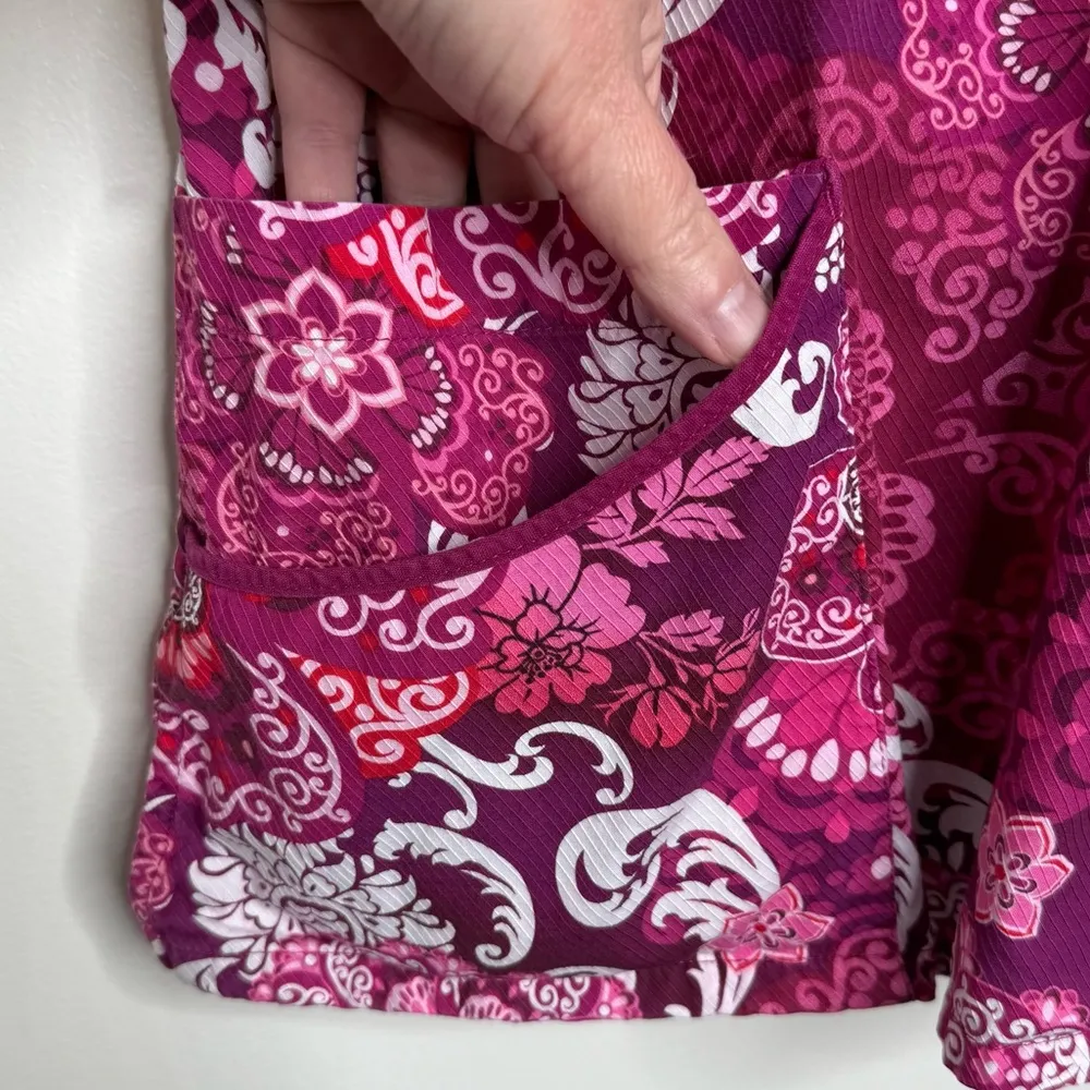 Peaches Floral Medical Scrub Top Women’s Small Mauve Pink Red Nurse Vet Cotton - Image 2