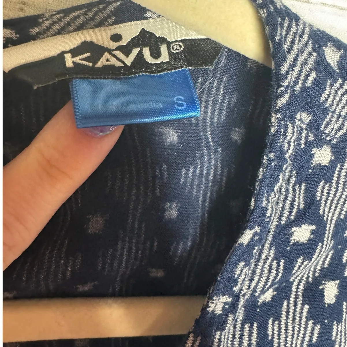 KAVU Sleeveless Navy Blue Ikat Print Dress Keyhole Back Viscose Sm - Image 2
