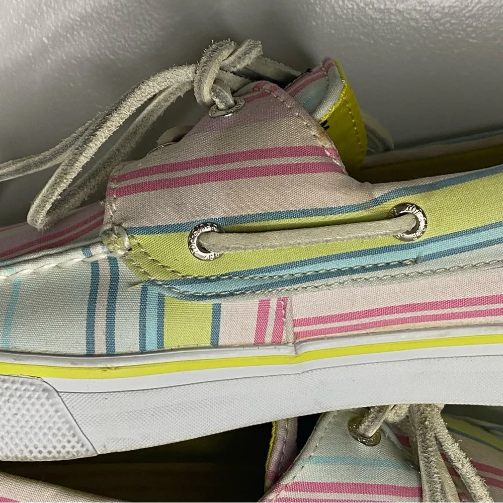 Sperry Top-Sider Women Size 8.5M Bahama Pink/Lime Stripe Canvas Boat Shoes - Image 9