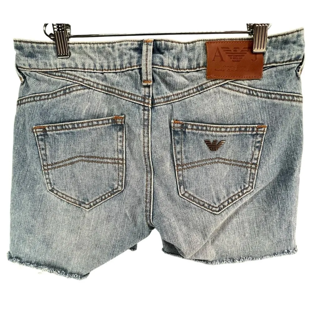 Vintage Armani Jeans Cutoff Denim Shorts Womens 26 Blue Low Rise Grunge Classic Size 6 - Image 3