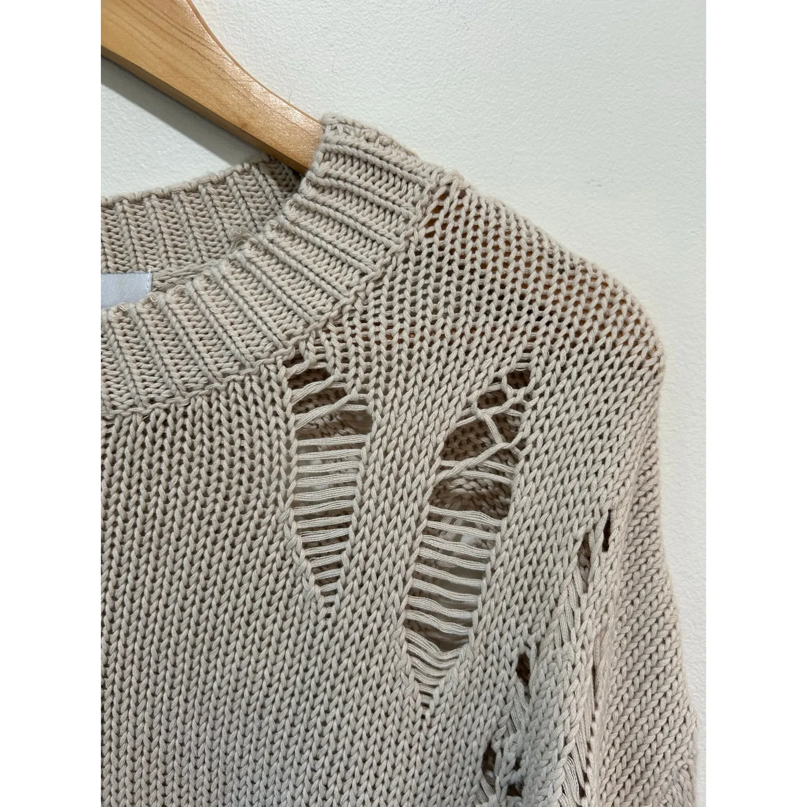 Fate Anthropologie distressed sweater size S cotton ombre tan turquoise crew - Image 2