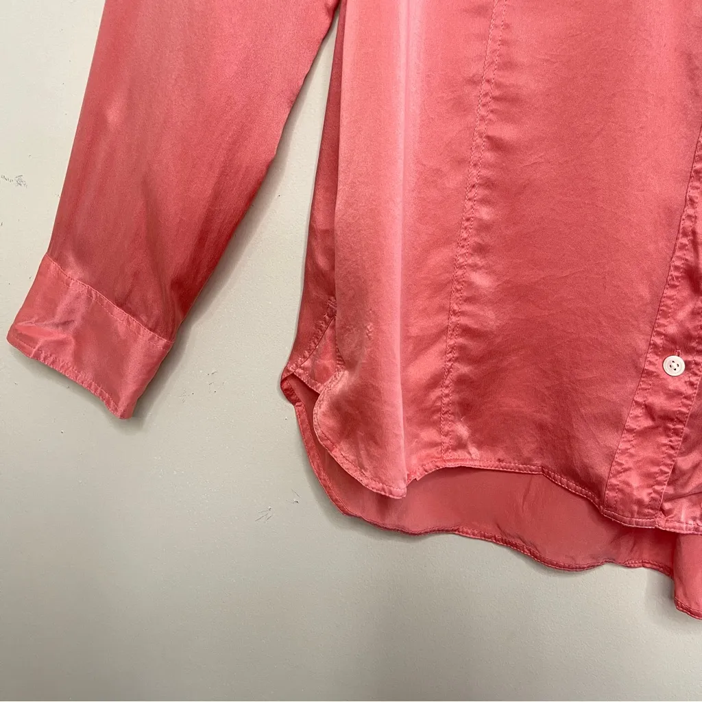 BANANA REPUBLIC Heritage Collection Salmon Silk Button-Up Blouse, Large - Image 4
