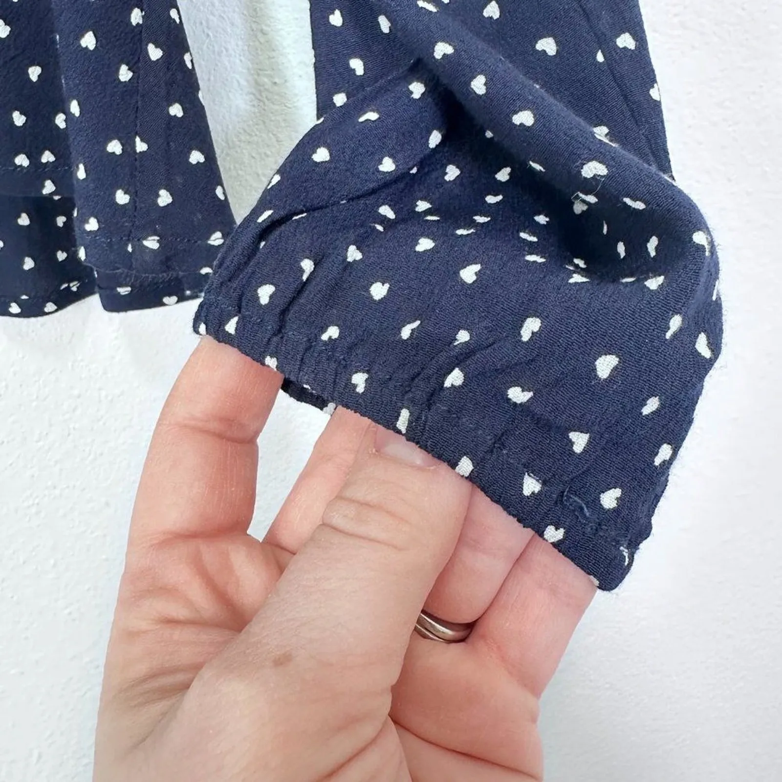 Rails Mini Heart Popover Peplum Long Sleeve Blouse‎ Women's Size M Navy Blue - Image 5
