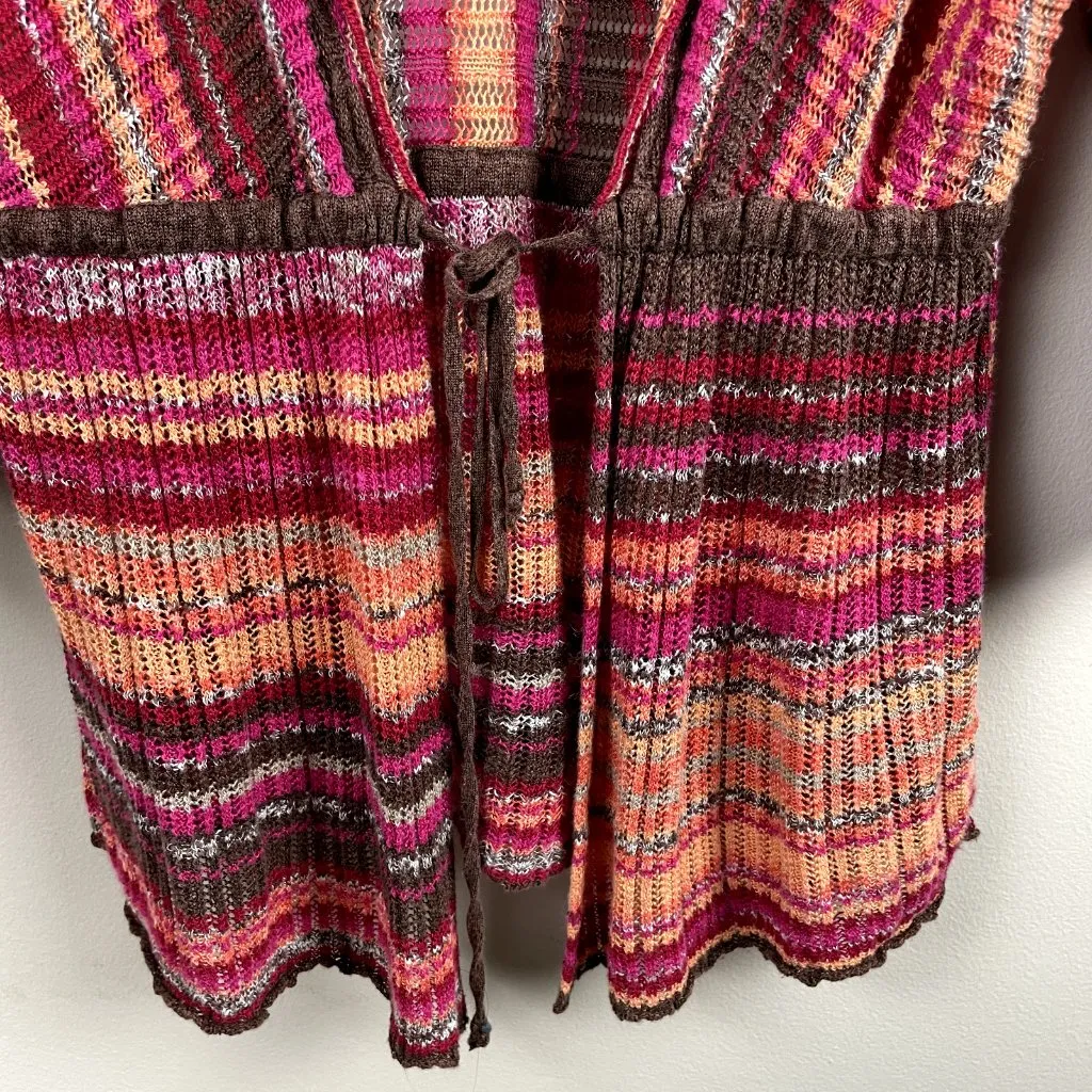 NIC+ZOE Cardigan Sweater Womens L Multicolor Stripe Tie Front 3/4 Sleeve Linen - Image 5
