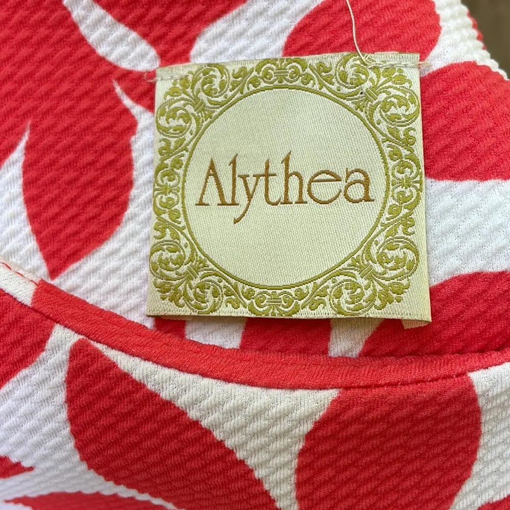 Alythea Tomato Red and White Fit Flare Midi/Mini Dress Size Small - Image 4