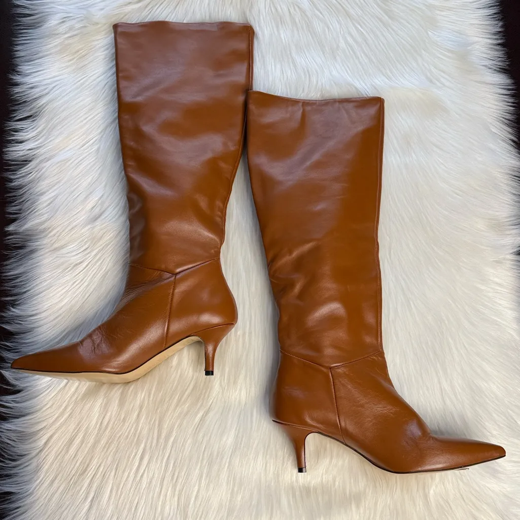 Souliers Martinez Brown Elena 60 mm Knee High Boots Tan Size 7 - Image 2