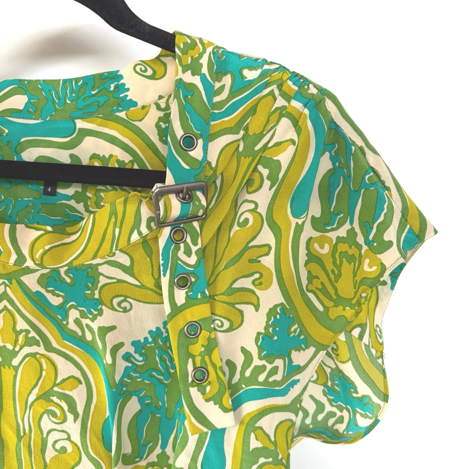 Vintage Nanette Lepore Silk Blouse Y2K Paisley Buckle Fairy Office Siren Small - Image 2