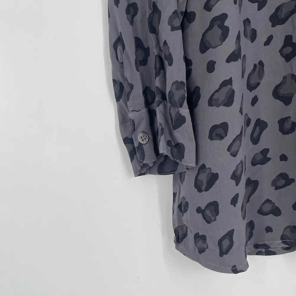 Splendid Women's Gray Leopard Print Collared Long Sleeve Maternity Blouse Top  L - Image 6