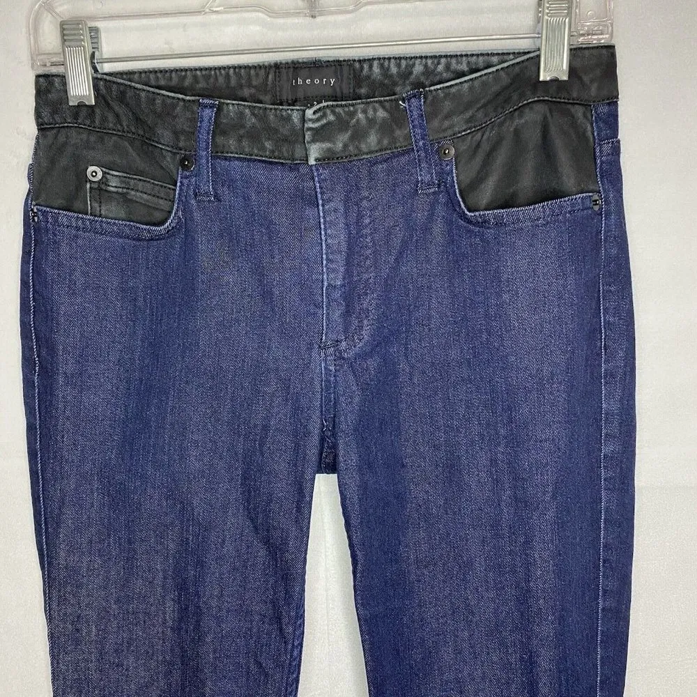 Theory Size 2 (28x29) Dark Denim Straight Skinny Stretch Low-Rise Jeans - Image 2