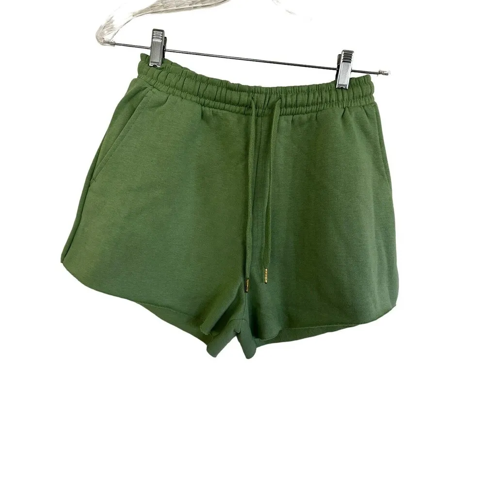 WeWoreWhat Pull On Shorts Sz S Green Drawstring Waist Fleece Lined Sweat Short - Image 8