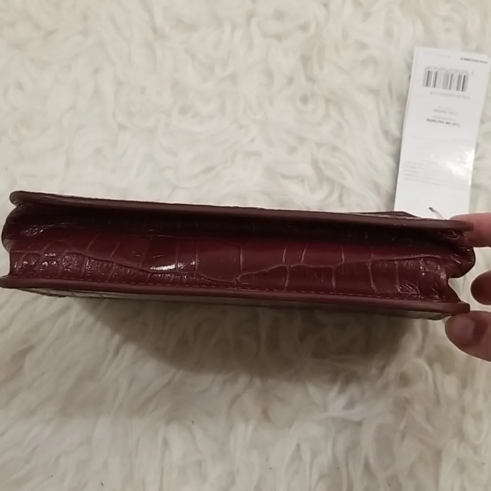 đź’•LANCASTER PARISđź’• Exotic Croco Leather Clutch ~ Bordeaux NWT Brown - Image 7