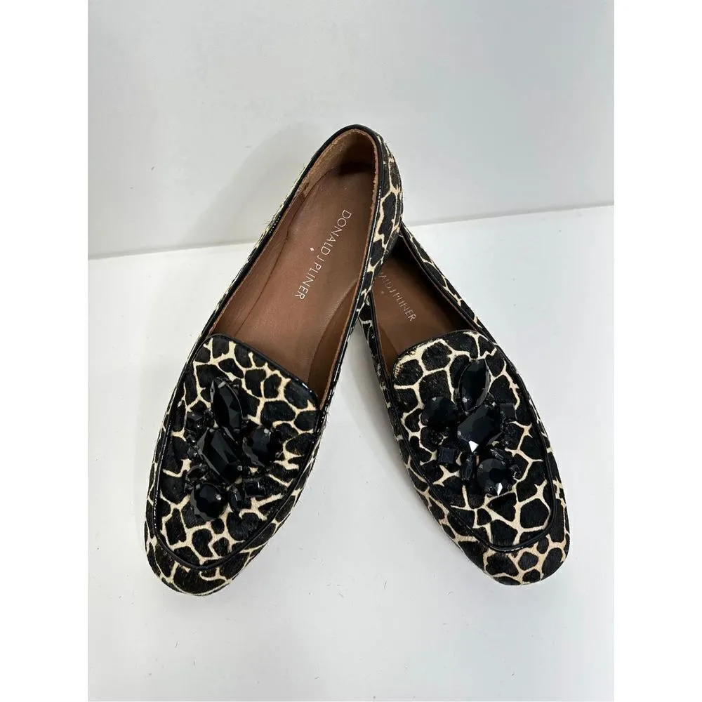 Donald J Pliner Loafers Womens 6.5 Ponyhair Animal Print Jeweled Slip On‎ Shoes Black - Image 7