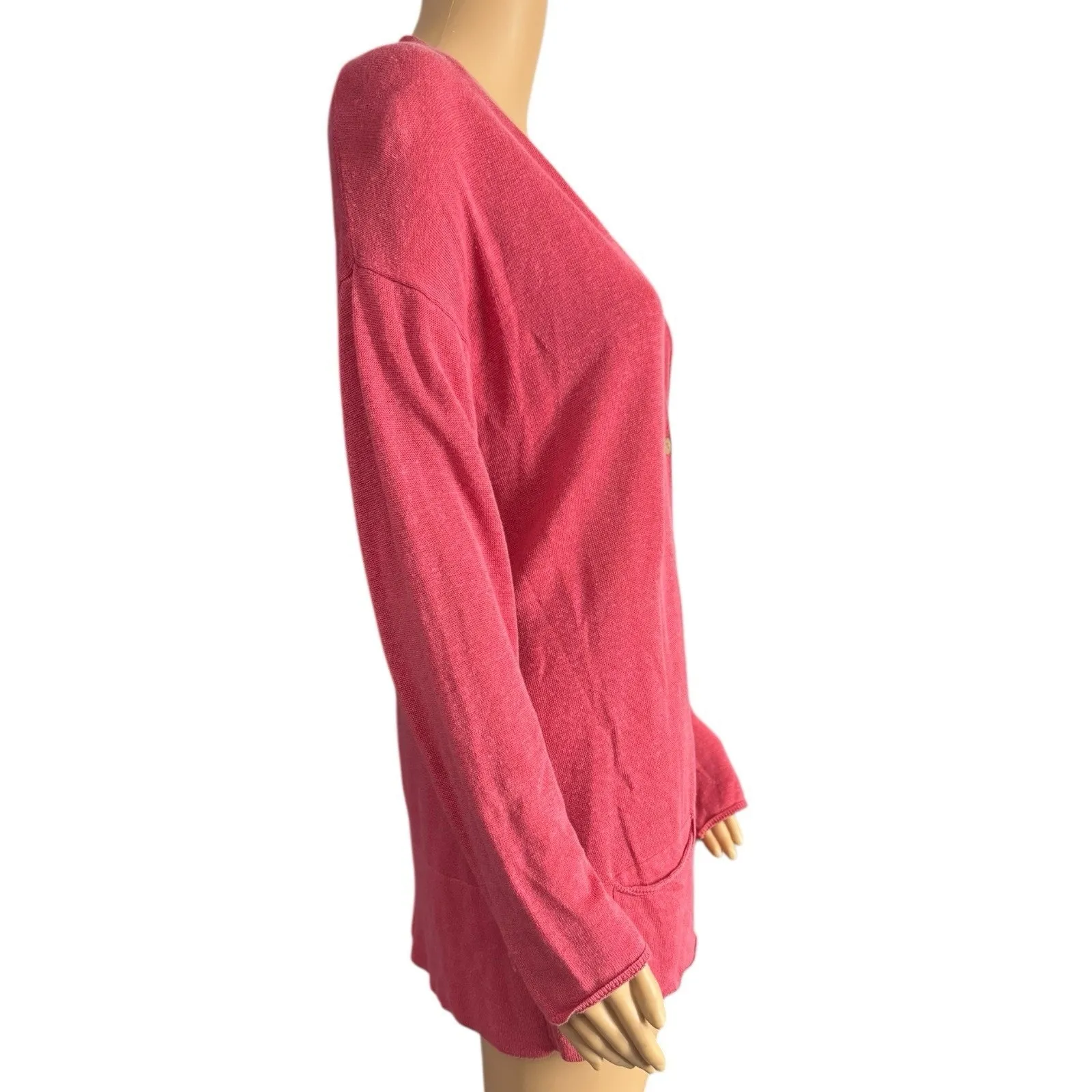 J. Jill Linen Blend V Neck Relaxed Fit Button Front Cardigan Sweater Size Medium Pink - Image 2