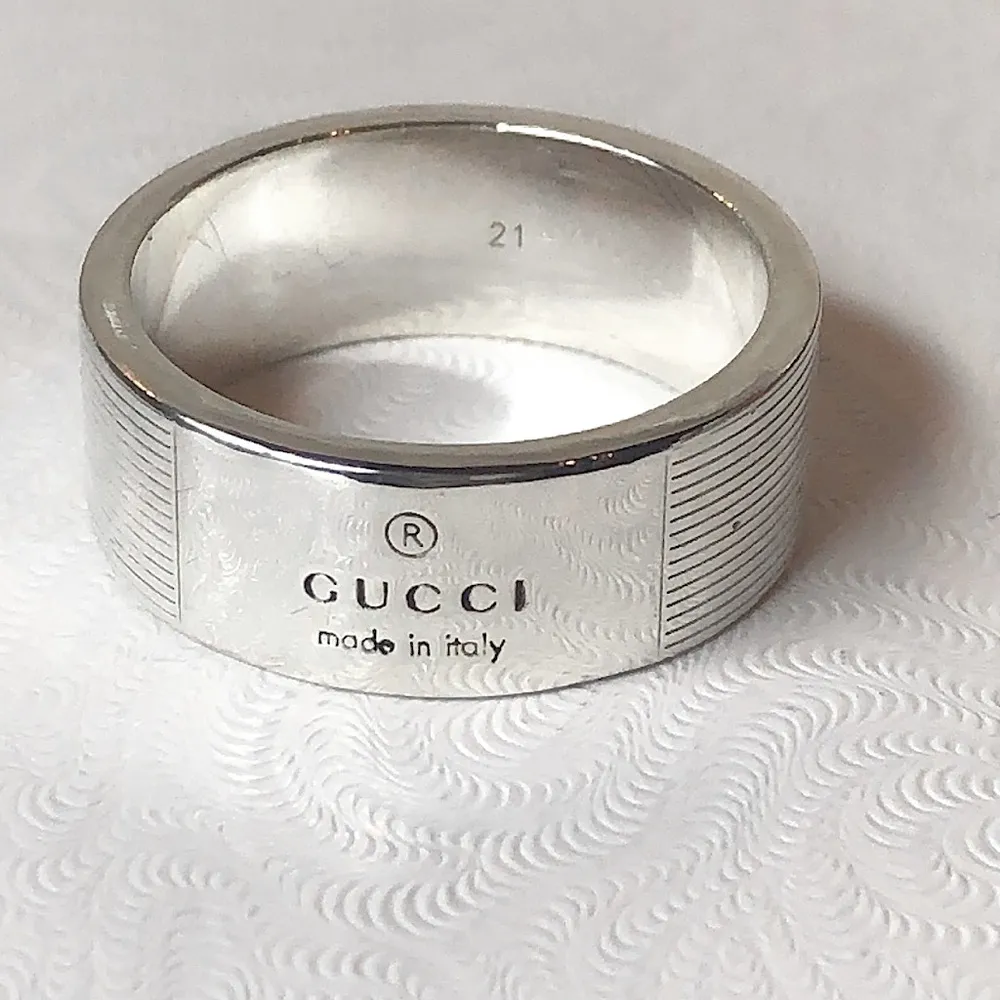 GUCCI Sterling Silver Engraved Cigar Band Ring Size 9-1/2 21 NIB - Image 8