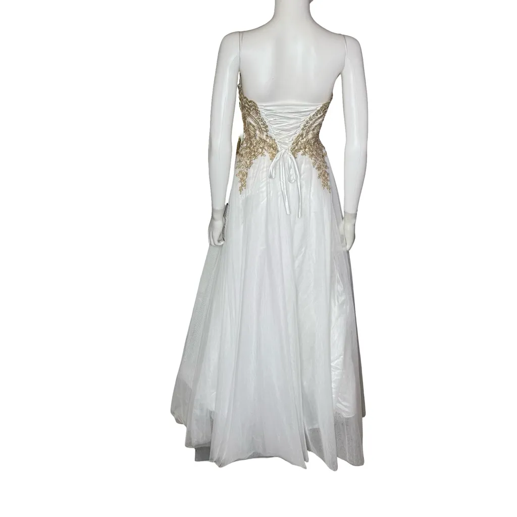 Say Yes Juniors' Strapless Embellished Ballgown Ivory Sz 1/2 White - Image 6