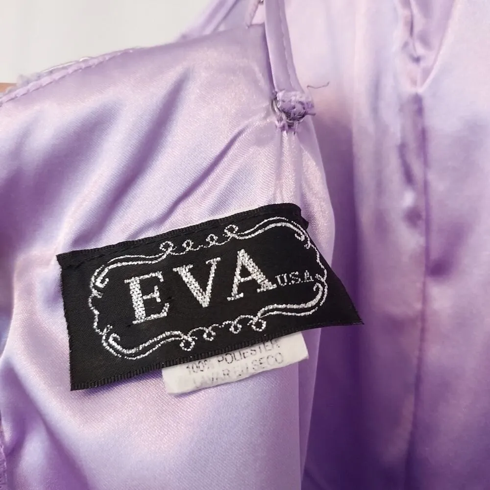 EVA USA Lavender Purple Chiffon Lace Full Length Maxi High Neck Bridesmaid Dress Size XS - Image 11