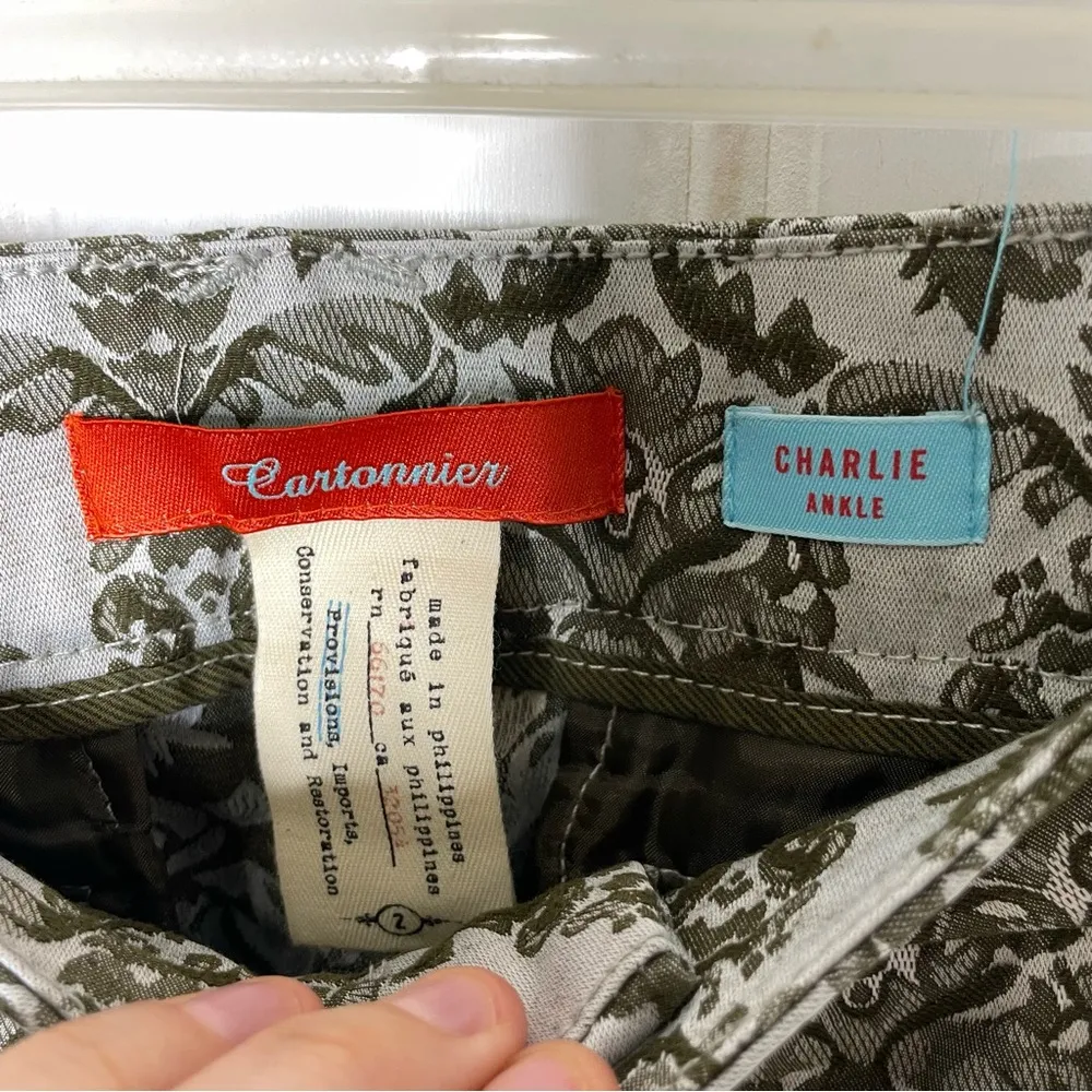 Anthropologie Cartonnier Charlie Ankle Brocade Jacquard Pants Moss Sz 2 008 - Image 2
