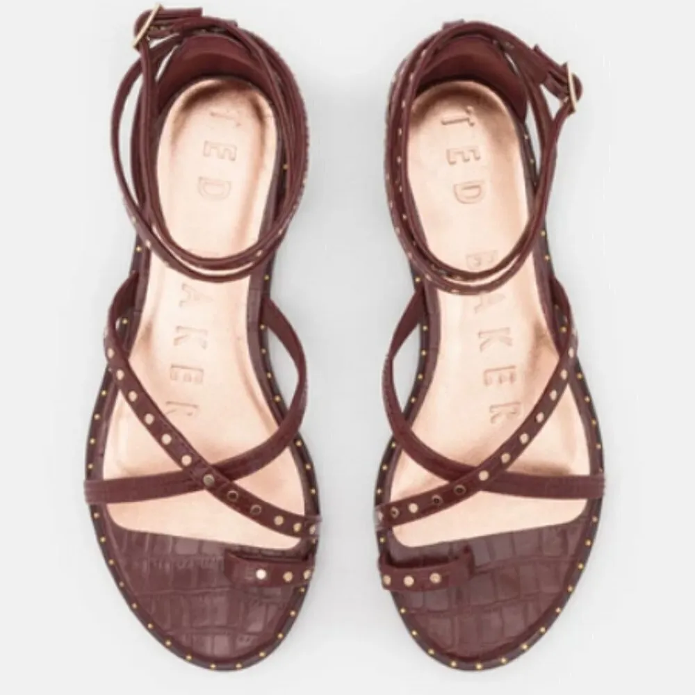 💕TED BAKER LONDON💕 Mathar Flat Studded Gladiator Sandal ~ Dark Brown 39.5 NWT - Image 5