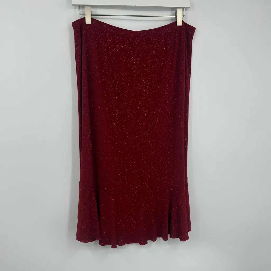 Vintage Y2K Red Shimmer Midi Skirt Size XL Whimsical Goth Dark Academia - Image 4