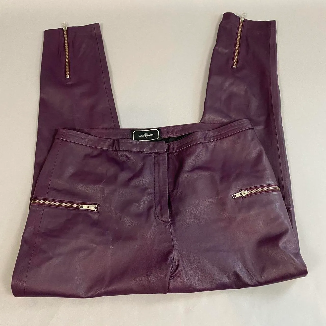 By Malene Birger Italian Plum Leather Pants Size 42 - Image 4