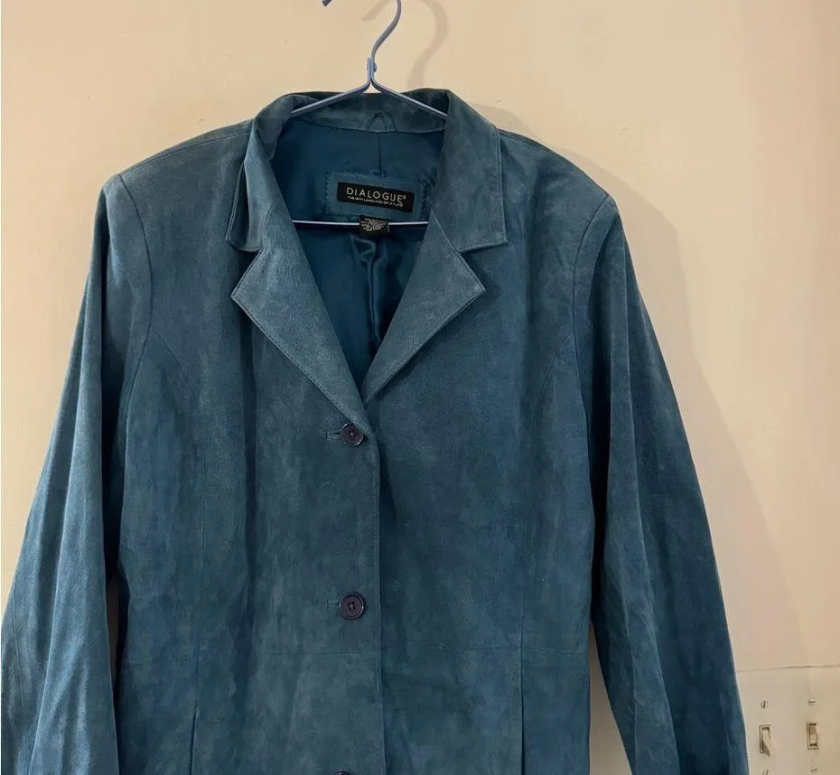 DIALOGUE 100% suede leather jacket blue size M Size M - Image 2