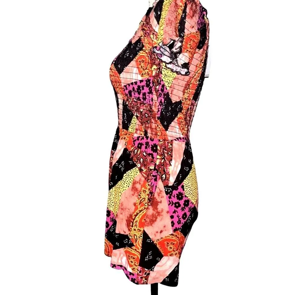 Nordstrom‎ BP orange multi patchwork smocked romper small NWT - Image 3